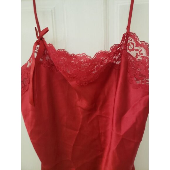 Victorias Secret Angel Red Lace Satin Nightgown Slip Dress Bow Adjustable Straps - Picture 15 of 16